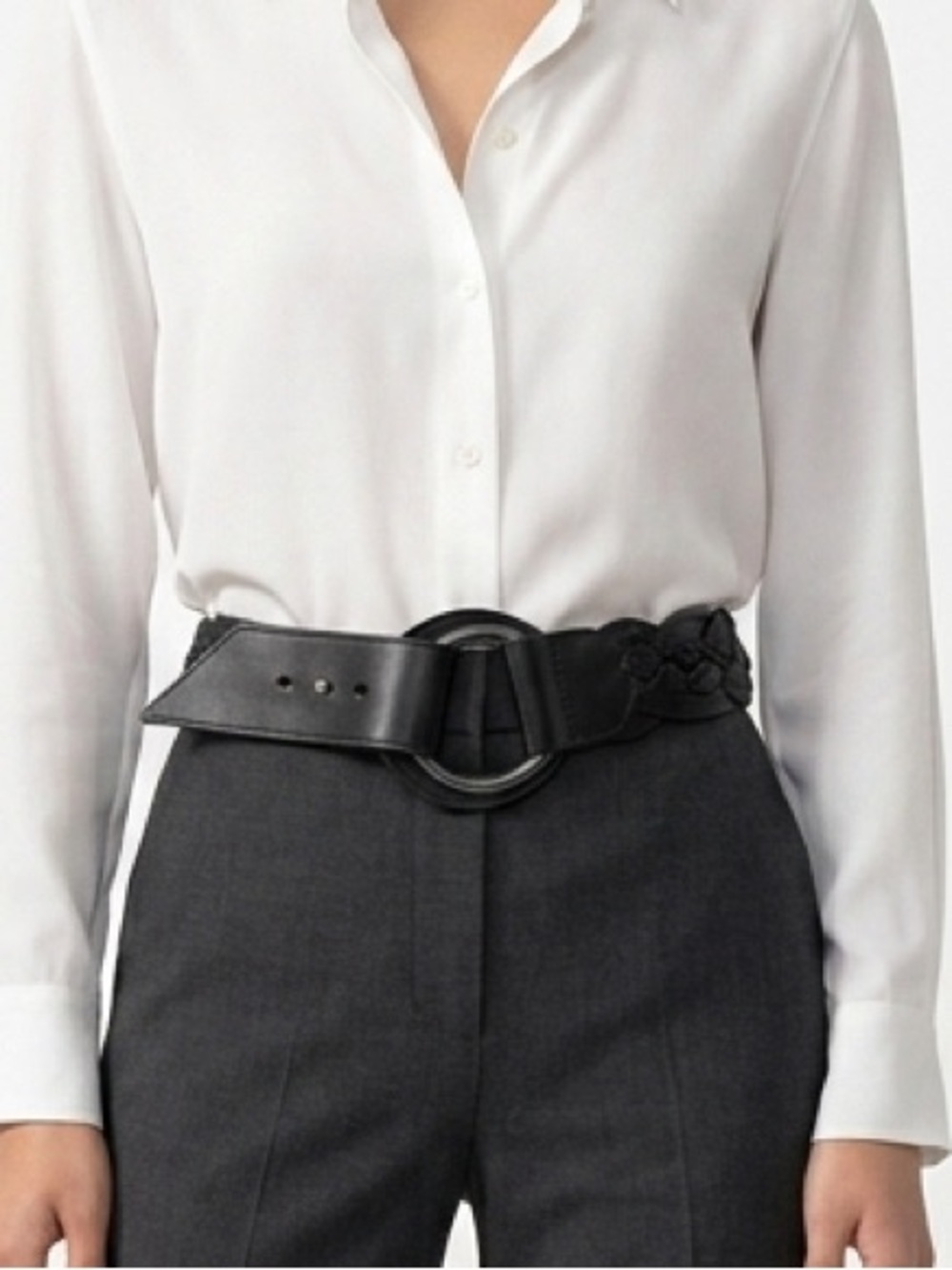 BALI BELT | Black Leather Braided Belt Large Silver Ring